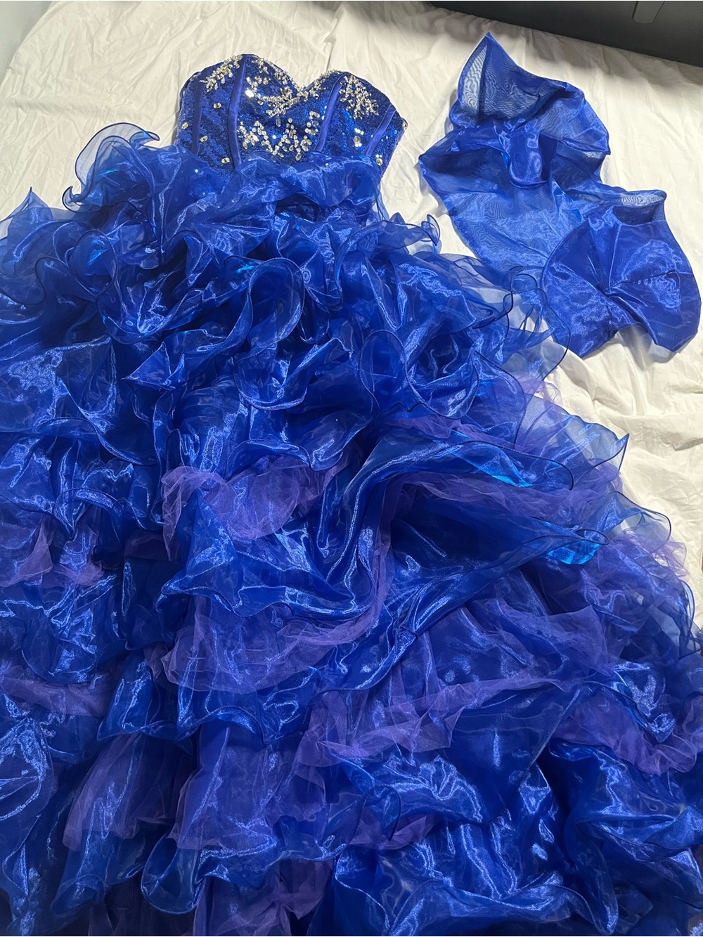 Royal Blue Ruffled Quinceanera Dress with Embellished Bodice